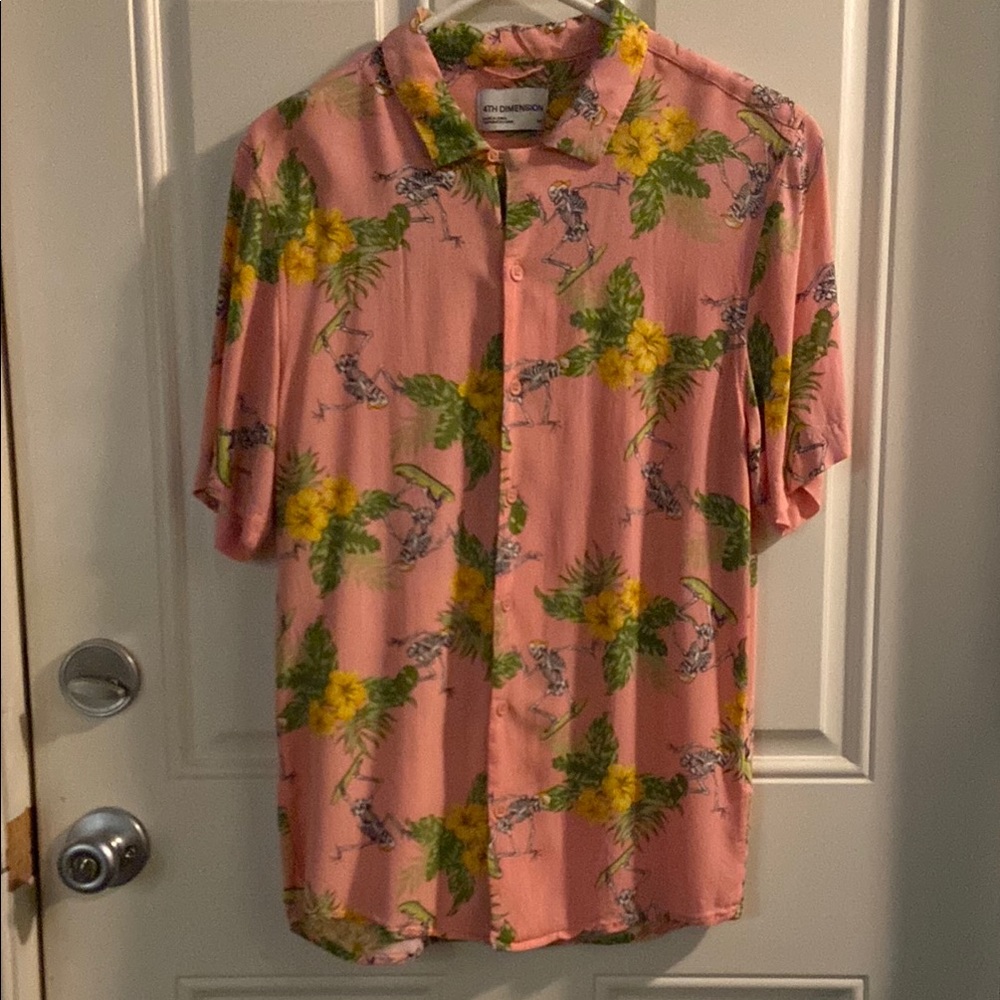 Floral Pink Shirt with Skater Skeletons